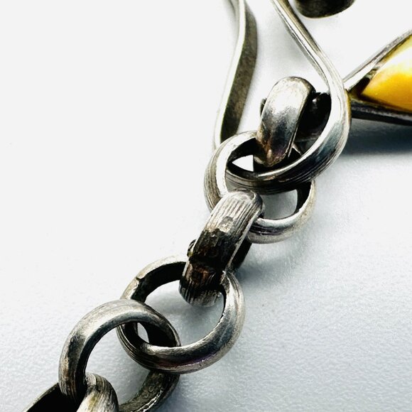 Vintage 1970s-80s Sterling Silver and Golden Mother of Pearl Fringe Bib Necklace - Picture 8 of 12